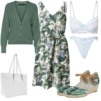 Výstřih na ramena Outfit s Zelená/Tmavě zelená Šaty Bez Rukávů/Zavinovací Šaty/Letní Šaty/Šaty s Kapsou/Šaty S Potiskem Vila "Stylová letní nálada"
