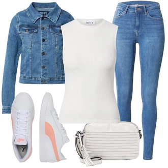 Outfit s Oranžová/Fialová/Růžová Nízká Teniska/Kožené Tenisky/Vintage Teniska/Letní Tenisky/Úzká Teniska Puma "Stylová letní nálada"