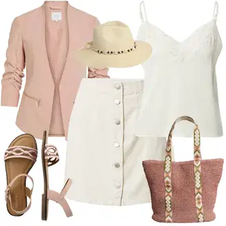 Outfit s Béžová/Bílá/Krémová/Žlutá Klobouk/Pokrývka hlavy About You "Stylová letní nálada"