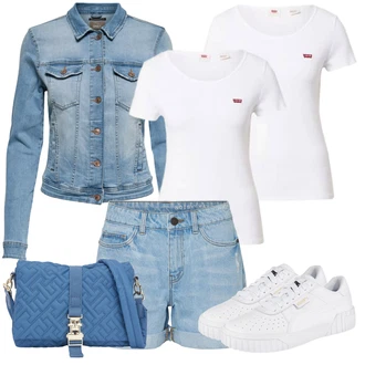Outfity pro léto s Světle modrá Džíny s Dírou/Džíny Culottes/Džíny s Rozparkem/Navlékací džíny/Kožené bundy/Boyfriend Džínové kalhoty Noisy may "Letní Outfit"