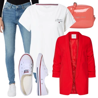 Outfit s Červená/Tmavě červená Oversize Sako/Boyfriend Sako/Dlouhý Sako/Teplákový blejzr/Kožená bunda pro muže Pieces "Letní Outfit"