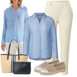 Outfit s Khaki/Béžová Mušelínové kalhoty/Střmenová Kalhoty/3/4 Kalhoty/Capri kalhoty/Kalhoty se Štěrbinou/Úzká Kalhoty/Mrkvová Kalhoty/Kalhoty s Vysokým Pasem/Kalhoty s nášivkou uprostřed/Skinny Kalhoty Object "Letní Outfit"