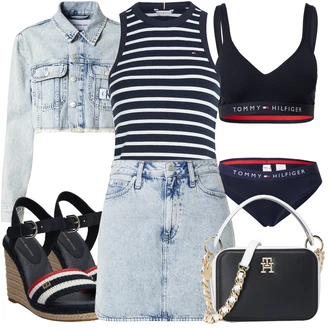 Outfit s Tmavě modrá Bralette/Dámská korzetová Sportovní podprsenka/Zmenšující Podprsenek/Vyztužený podprsenek/Sportovní podprsenka/Odlehčovací podprsenka/Tričková Podprsenka Tommy Hilfiger Underwear "Letní Outfit"