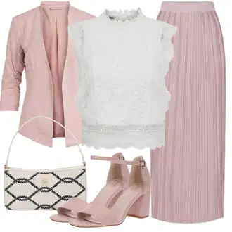 Nev?sta Outfit s Fialová/R??ová Italská Sukn?/Midi Sukn?/Maxi Sukn?/Plisovaná Sukn?/Ma?kaná Sukn?/Sukn? Pro Svatebního Hosta/Moderní Sukn? About You "Letní Outfit"