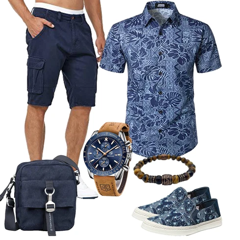 Basic Dunkelblau/Blau Hemd Cargo Short/Bermuda Indicode kombinieren