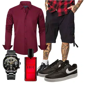 Vintage Outfit mit Schwarz/Beige Cargo Short/Baggy Short/Kurze Hose Brandit "Alltagsoutfit"Look: Casual, Vintage, Stil, Skater, Hip Hop, Rap