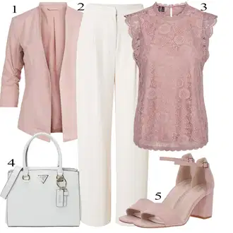 Kombinacije za matični ured S oblinama sa Smeđa/Bež/Bijela/Kaki Hlača Velika Veličina About You, Pink/Ljubičasta Bluza i Tunika/Majica I Top Veći Broj/Bluza Veći Broj Pieces "Poslovni look"