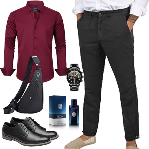 Boyfriend Rot/Dunkelrot/Bordeaux Partytop/Blusenoberteil/Langarm-Shirt/T-Shirt mit 3/4-Ärmel/Hemdoberteil/BusinessHemd/Business Hemd J.VER kombinierenLook: Classic, Boyfriend, Uni, Techno, Stil, Casual, Büro, Old Money, Business, Coole, Elegant, Edel, Smart Casual, Premium, Workwear, Extravagante, Trachten, Ausgefallene, Unisex, Glamourös