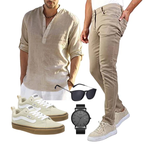Weiß/Beige/Khaki/Braun Hemdbluse/Casual Hemd/Musselin Hemd COOFANDY kombinieren
