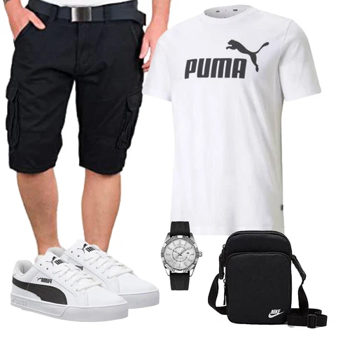 Basic Dunkelblau/Grau/Schwarz Hemd Cargo Short Indicode kombinieren