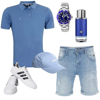 Outfit mit Hellblau/Blau Jeans Short/Bermuda Riverso "Casual outfit"