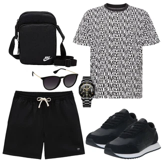Outfit mit Schwarz Baggy Short/Bermuda/Mesh Short/Kurze Hose/Sweatshorts Vans "Casual outfit"