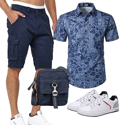 Basic Dunkelblau/Blau Hemd Cargo Short/Bermuda Indicode kombinieren