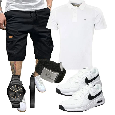 Boyfriend Schwarz Hemd Cargo Short/Kurze Hose/Baggy Short JMIERR kombinierenLook: Boyfriend, Sportlich, Goa, Outdoor, Hip Hop, Workwear, Skater, Coole, Rap, Unisex, Smart Casual