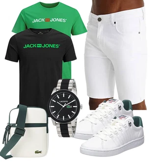 Outfit mit Weiß/Creme Jeans Short/Bermuda/Chino Shorts/Kurze Hose/Musselin Shorts/High Waist Shorts Leif Nelson "Cooles Outfit"