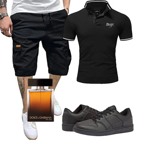 Schwarz Cargo Short/Kurze Hose/Baggy Short AlvaQ kombinieren