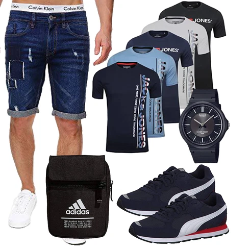 Boyfriend Dunkelblau/Blau Hemd Jeans Short/Bermuda/Cargo Short/Kurze Hose Indicode kombinierenLook: Rad, Feine, Boyfriend, Coole, Unisex, Moderne, 90er