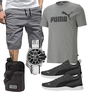 Old Money Outfit mit Grau/Khaki/Hellgrau/Dunkelgrau Cargo Short/Baggy Short/Capri/Kurze Hose AlvaQ "Cooles Outfit"Look: Sportlich, Casual, Classic, Rad, Outdoor, Boyfriend, Hip Hop, Coole, Rap, Techno, 90er, Old Money