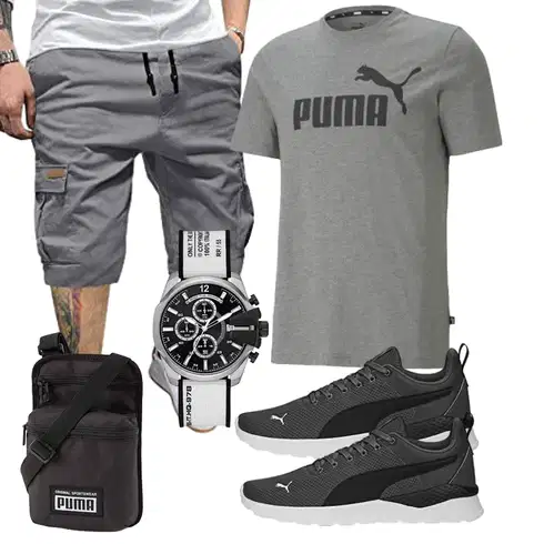 Old Money Grau/Khaki/Hellgrau/Dunkelgrau Hemd Cargo Short/Baggy Short/Capri/Kurze Hose AlvaQ kombinierenLook: Sportlich, Casual, Classic, Rad, Outdoor, Boyfriend, Hip Hop, Coole, Rap, Techno, 90er, Old Money