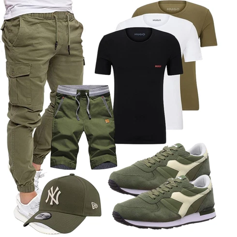 Feine Dunkelgrün/Khaki Boyfriend Hose/Jogger Hose/Freizeithose/Cargo-Jogginghose/Kurze Hose/Capri/Cargohose/Cargo Short PITTMAN kombinierenLook: Empire, Rap, Feine, Coole, Workwear, Smart Casual, Casual, Unisex, Schön, Outdoor, Nahtlos, Trendige, Sportlich