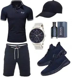 Party Outfits Schön mit Dunkelblau/Blau/Hellblau Leinen-short/Bermuda/Musselin Shorts/Sweatshorts/Kurze Hose/Chino Shorts/Baggy Short Riverso "Cooles Outfit"Look: Rad, Lack, Skater, Maritim, Coole, Casual, Sportlich, Schön