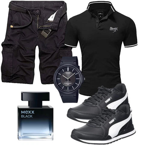 Schwarz/Blau/Dunkelblau/Khaki Cargo Short/Kurze Hose RMane kombinieren