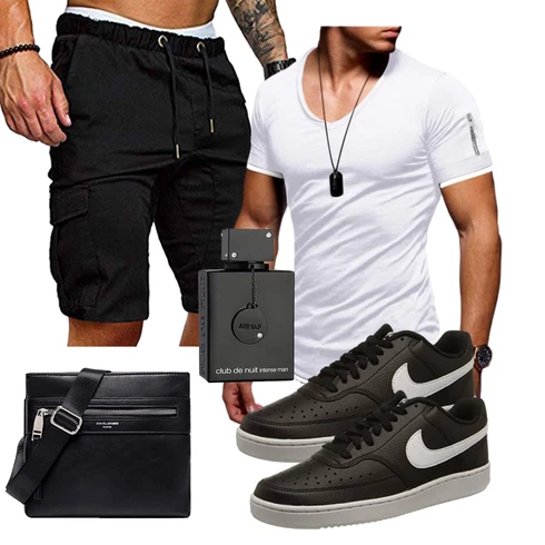 Jeans Schwarz/Khaki Hemd Cargo Short/Kurze Hose/Musselin Shorts/Baggy Short/Bermuda Cindeyar kombinieren