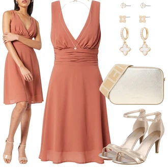 s gliterima Outfit sa Smeđa/Zlatni/Bež cipela s remenom/Sandala na Petu/Sandala sa šljokicama/Sandala s Remenčićem/Sandala s petom/cipela za mladenku/Cipela Za Vjenčanje/Salonka s Kopčom/Salonka & Visoki Pet/Nekategorizirano About You "Moderni večernji outfit"