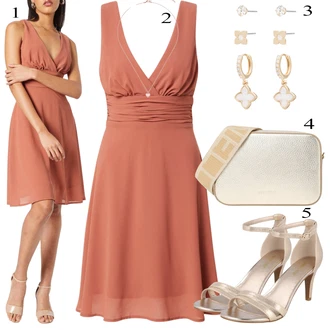 s gliterima Outfit sa Smeđa/Zlatni/Bež cipela s remenom/Sandala na Petu/Sandala sa šljokicama/Sandala s Remenčićem/Sandala s petom/cipela za mladenku/Cipela Za Vjenčanje/Salonka s Kopčom/Salonka & Visoki Pet/Nekategorizirano About You "Moderni večernji outfit"