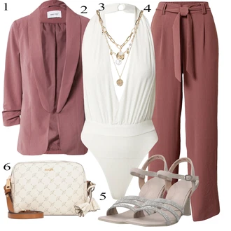 Oblečení se sukní Zvonový s Růžová/Fialová/Červená Plisovaná Kalhoty/Plisovaná kalhoty/Paperbag Kalhoty/Mušelínové kalhoty/Široká Kalhoty/Palazzo Kalhoty/Culotte Kalhoty/Kalhoty s Vysokým Pasem/Boyfriend Kalhoty/Látková Kalhoty About You "Stylová letní nálada"