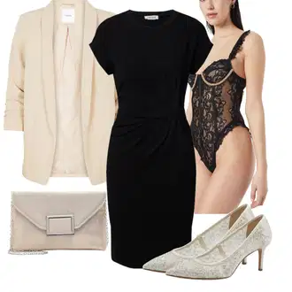 Outfit s Černá Žerzejové Šaty/Šaty S Rovným Střihem/Business Šaty/Pouzdrové Šaty/Pouzdrová Šat/Šaty po kolenu/Úzké Šaty/Občanské šaty/Tričkové šaty/Kancelářské šaty/Šaty s Páskem Edited "Elegantní letní outfit"