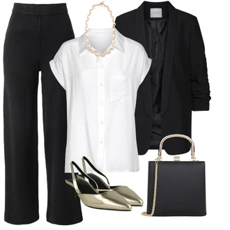 Čtvrtinový rukáv Outfit s Bílá/Krémová Halenka s Krátkým Rukávem/Lněná Halenka/Blůza s knoflíčkem/Bezrukávní blůza/Slip-on Halenka/Tunikové Tričko Lascana "Elegantní letní outfit"