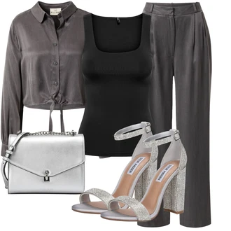 Outfit s Šedá/Tmavě šedá/Světle šedá/Hnědá Hedvábná Halenka/Saténová Halenka/Halenka s Mašlí/Zavazovací Halenka A Lot Less "Elegantní letní outfit"