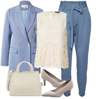 Outfit s Šedá/Modrá/Světle modrá Baggy Kalhoty/Boyfriend Kalhoty/Mrkvová Kalhoty/Ležérní Kalhoty/Harémová Kalhoty/Kalhoty s Vysokým Pasem/Mušelínové kalhoty/Kalhoty se Štěrbinou/Paperbag Kalhoty VERO MODA "Elegantní letní outfit"