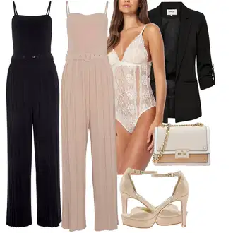 Outfit s Černá/Tmavě modrá Overal s půlkulatým výstřihem/Letní overall/Slavnostní overall/Svatební kombinéza/Overal se širokými nohavicemi/Elegantní overal Lascana "Elegantní letní outfit"