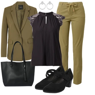 Bez rukávů Outfit s Černá/Tmavě šedá Halenka a Tunika VERO MODA "Elegantní letní outfit"