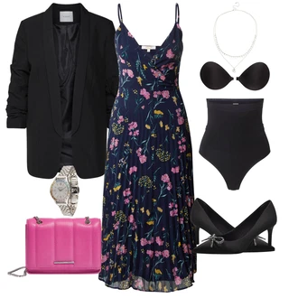 Slavnostní Outfit s Fialová/Modrá/Lilové barvy/Tmavě Modrá Květinové Šaty/Dlouhé Letní Šaty/Maxi Šaty/Šaty S Potiskem/Šaty Na Ramínko/Midi Šaty About You "Elegantní letní outfit"Look: Lehký, Slavnostní