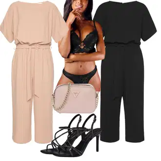 Outfit sa Crna Ljetni Kombinezon/Elegantni Kombinezon/Kombinezon/Kombinezon širokih nogavica Lascana "Elegantni Ljetni Outfit"
