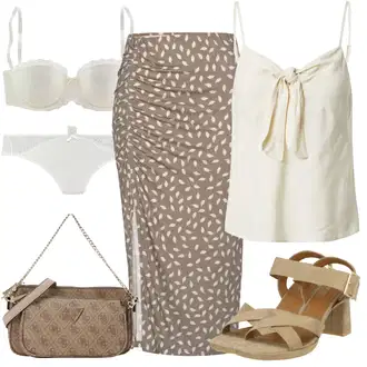 Outfit sa Siva/Smeđa/Ljubičasta/Bež Kratke hlače velike veličine/Haljina Veći Broj/Hlača Velika Veličina VIVANCE "Elegantni look"