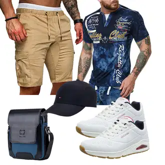 Old Money Outfit mit Beige/Khaki/Braun Cargo Short/Kurze Hose/Musselin Shorts/Bermuda Cindeyar "Freizeit Outfit"Look: Indoor, Goa, Stil, Casual, GoGo, Zuhause, Outdoor, Workwear, Coole, Unisex, Moderne, Old Money