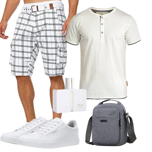 Grau/Weiß/Creme/Dunkelblau Cargo Short/Baggy Short/Bermuda/Kurze Hose/Musselin Shorts Indicode kombinieren