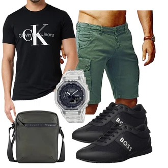 Casual Outfits Elegant mit Dunkelgrün/Grau/Dunkelgrau/Grün Wasserdichte Tasche/Militär Tasche/Mannstasche Bugatti "Freizeit Outfit"Look: Empire, Elegant, Sportlich, Premium, Moderne, Steampunk