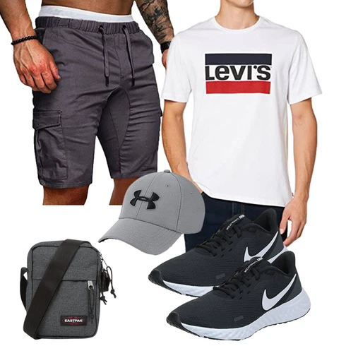 Dunkelgrau/Khaki/Hellgrau Hemd Cargo Short/Kurze Hose/Musselin Shorts Cindeyar kombinieren