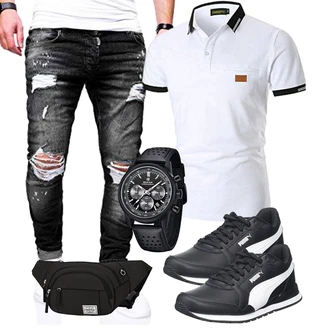 Casual Outfits mit Schwarz Jeans Leder Schuhe Behype "Freizeit Outfit"