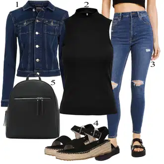 Kombinacije za Oktoberfest moderne sa Crna/Bijela Mini ruksak/Mini ruksak About You "Lagani outfit"Look: cool, Običan, Old Money, klasický, moderne, Metal, Ured