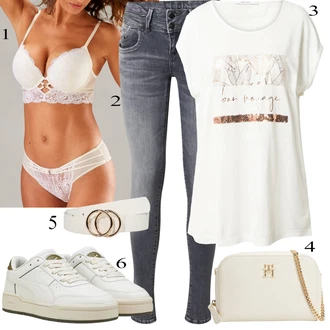 Svatba Outfit s Šedá/Krémová/Bílá/Fialová/Růžová Brazilské Kalhotky/Tanga/Klasické Kalhotky/Průsvitná kalhotka/Průhledná kalhotka/Spodní Kalhotky Lascana "Outfit na léto"Look: Bar, Matriční Úřad, Coachella, Koncert, Festival, Předsvatební, Svatba