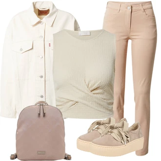 Outfity na zimu Len s Bílá/Khaki/Krémová/Béžová/Zlatý Pletený top/Pletené tričko/HaLenka Bez Rukávů/Pánské boty Leger by Lena Gercke "Lehký outfit"