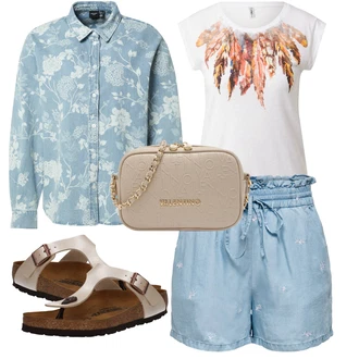 Outfit s Béžová/Krémová/Bílá Žabka na podpatku/Pohodlný Sandál/Sandál Dianette/Sandál S T Páskem Birkenstock "Lehký outfit"