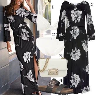Outfit s Černá/Červená/Růžová Maxi Šaty/Květinové Šaty/Šaty S Potiskem/Zavinovací Šaty/Šaty Niki/Občanské šaty/Společenské šaty pro hosta Lascana "Perfektní na léto"
