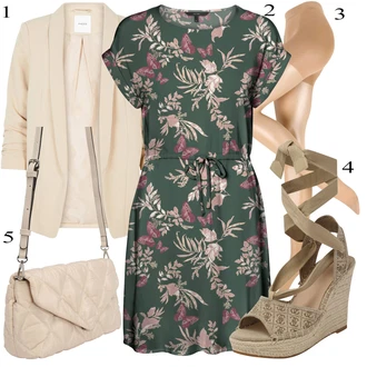 Vysoké Podpatky Outfit s Khaki/Béžová Bota Na Klínku/Espadrilka s klínovým podpatkem/Sandál na klínku/Lodička na klínku Guess "Stylová letní nálada"